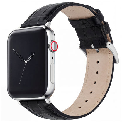 Apple Watch Genuine Alligator Black Leather Watch Band, Made in USA