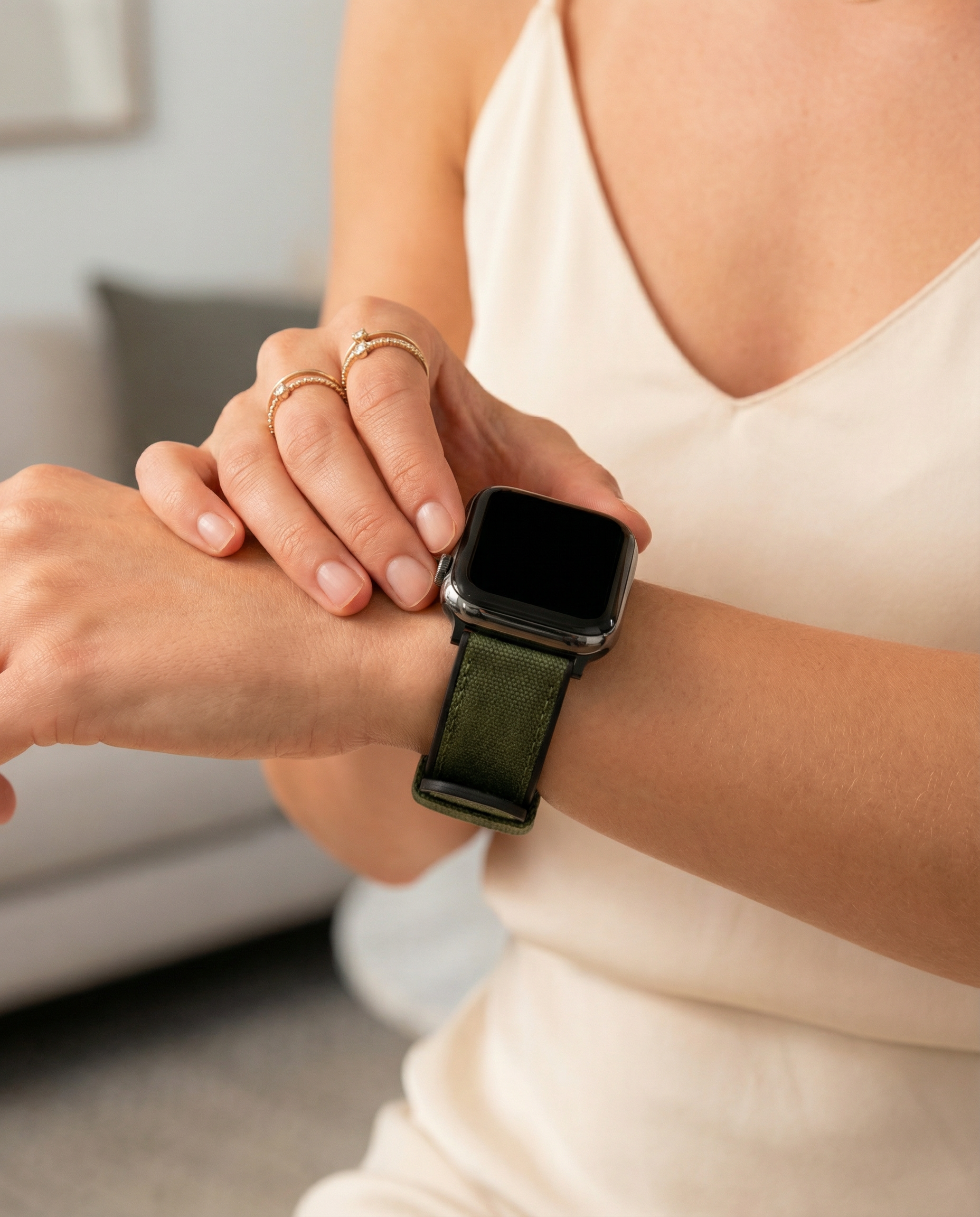 Apple Watch Army Green Cordura Fabric And Silicone Hybrid Watch Band (Women's)