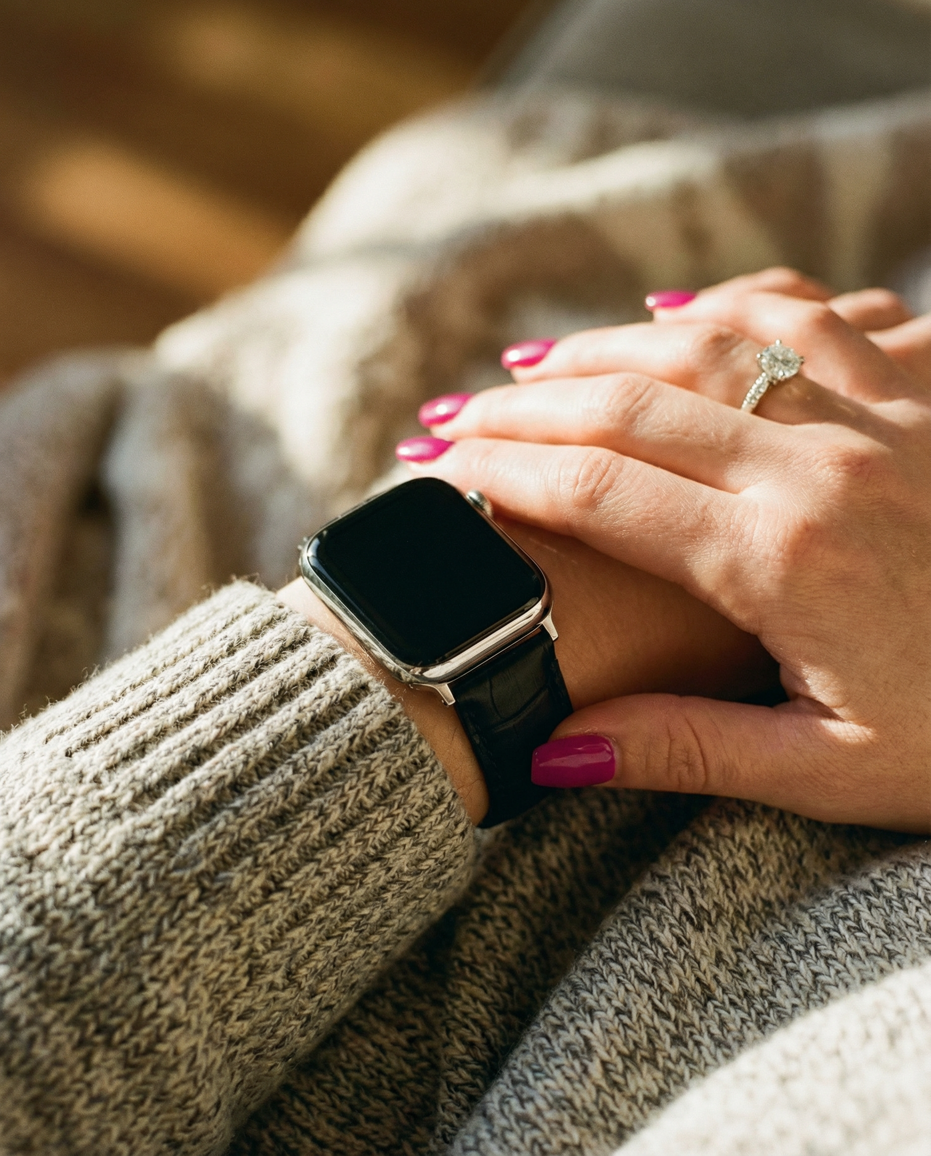 Apple Watch Black Alligator Grain Leather Watch Band (Women's)