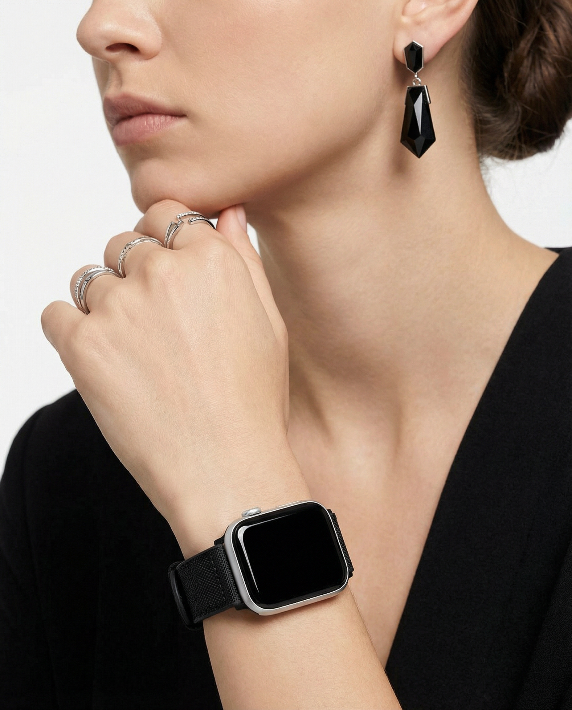 Apple Watch Black Cordura Fabric And Silicone Hybrid Watch Band (Women's)