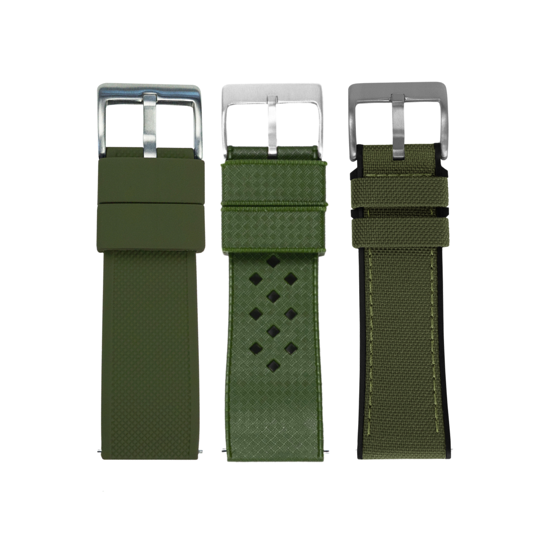 Silicone Army Green Dynamic Trio Watch Strap Bundle | 3 Watch Bands