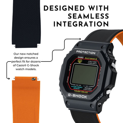 Black & Orange Elite Silicone Casio® G-Shock Watch Band