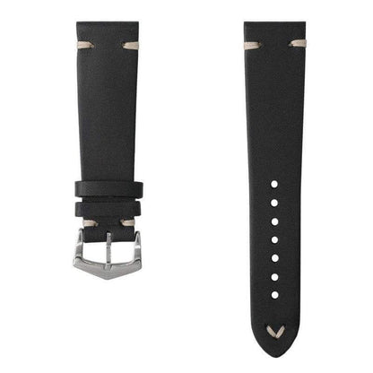 Black Vintage Leather Watch Strap - Black Color