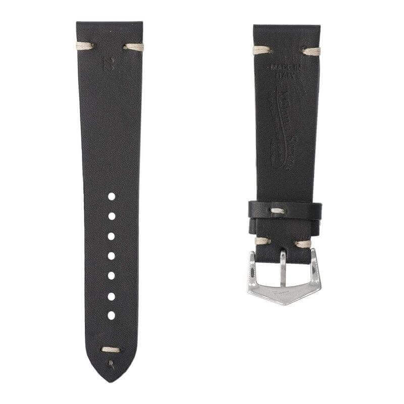 Black Vintage Leather Watch Strap - Black Color