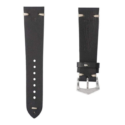 Black Vintage Leather Watch Strap - Black Color