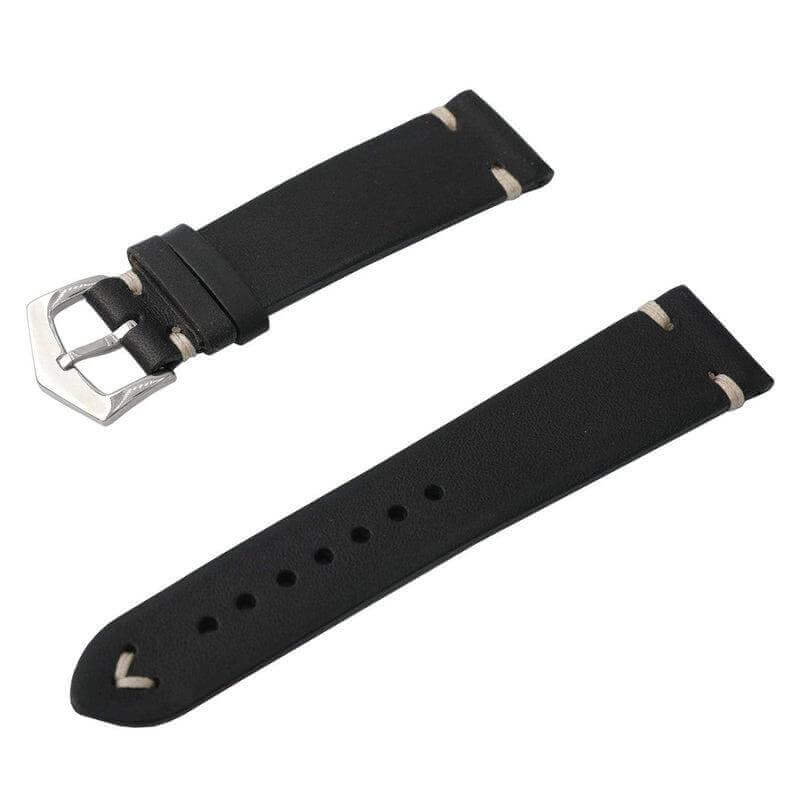 Black Vintage Leather Watch Strap - Black Color