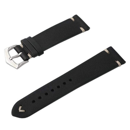 Black Vintage Leather Watch Strap - Black Color