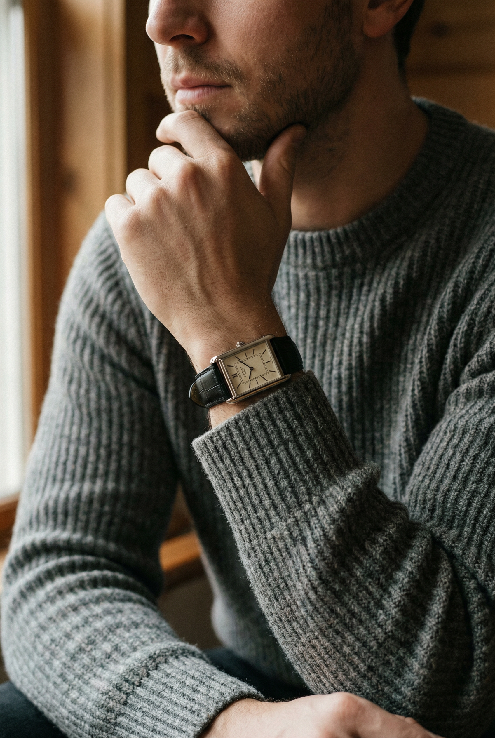 Black Alligator Grain Leather Watch Band