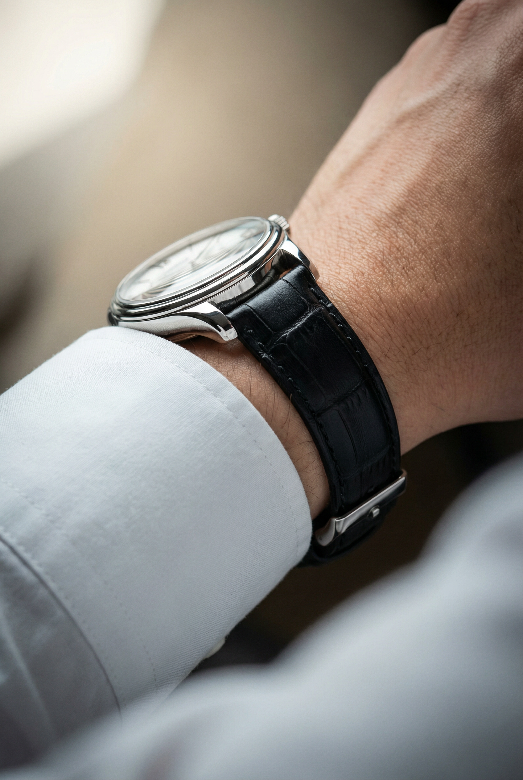 Black Alligator Grain Leather Watch Band