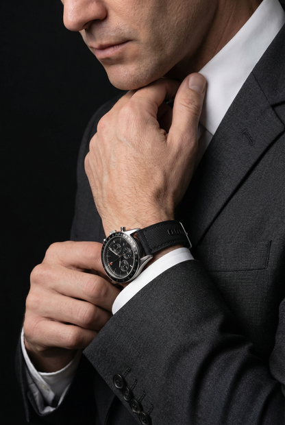 Black Cordura Fabric And Silicone Hybrid Watch Band