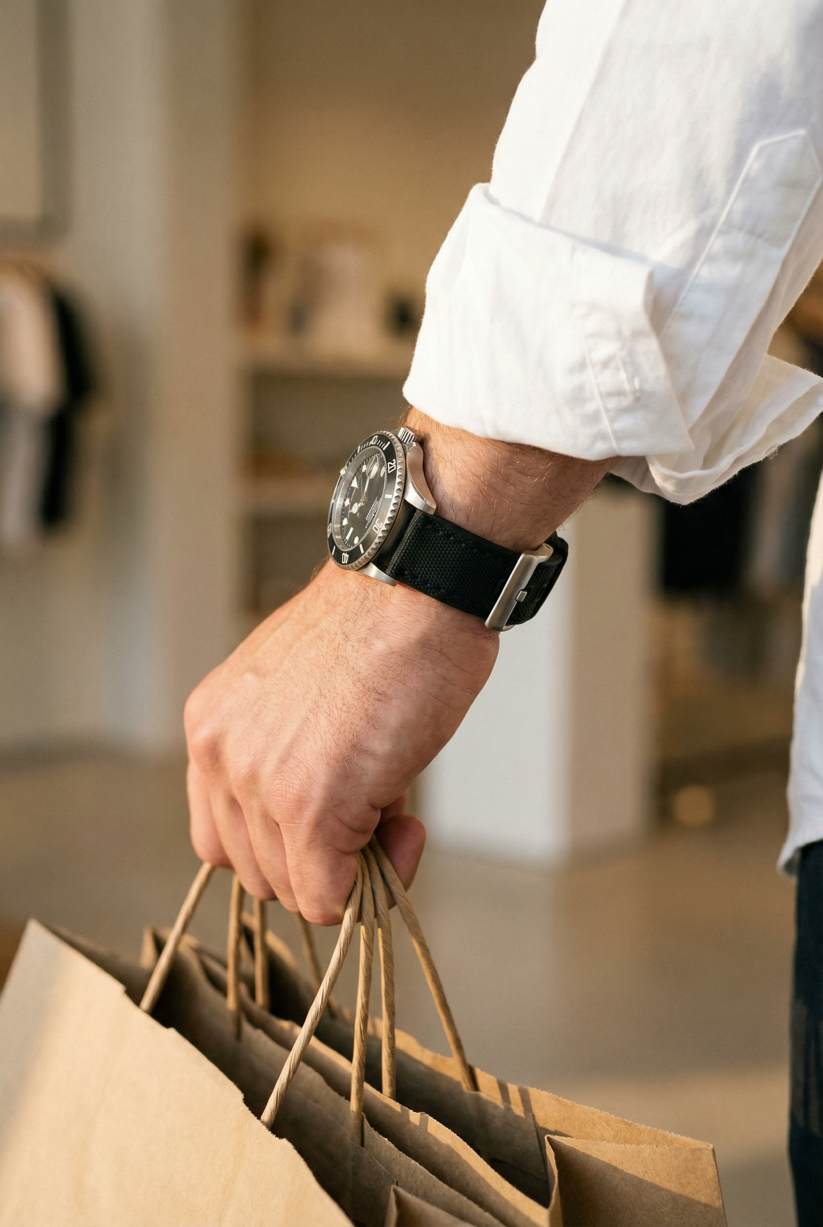 Black Cordura Fabric And Silicone Hybrid Watch Band