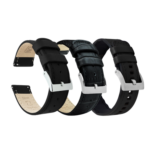 Leather Black Heritage Leather Watch Strap Bundle | 3 Watch Bands