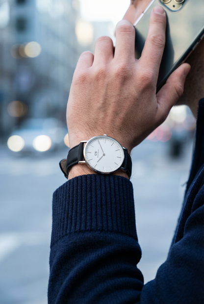 Black Leather Quick Release Watch Band