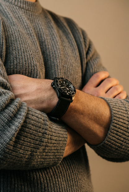 Black Leather Quick Release Watch Band