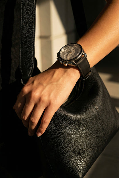 Black Leather Quick Release Watch Band (Women's)