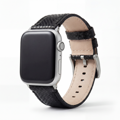 Apple Watch Genuine Snakeskin Black Leather Watch Band, Crafted in the USA