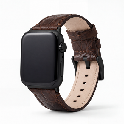 Apple Watch Genuine Alligator Brown Leather Watch Band, Made in USA