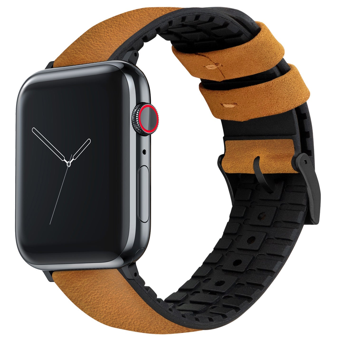 Apple Watch Small Cedar Brown Leather And Rubber Hybrid Watch Band