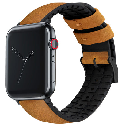 Apple Watch Small Cedar Brown Leather And Rubber Hybrid Watch Band