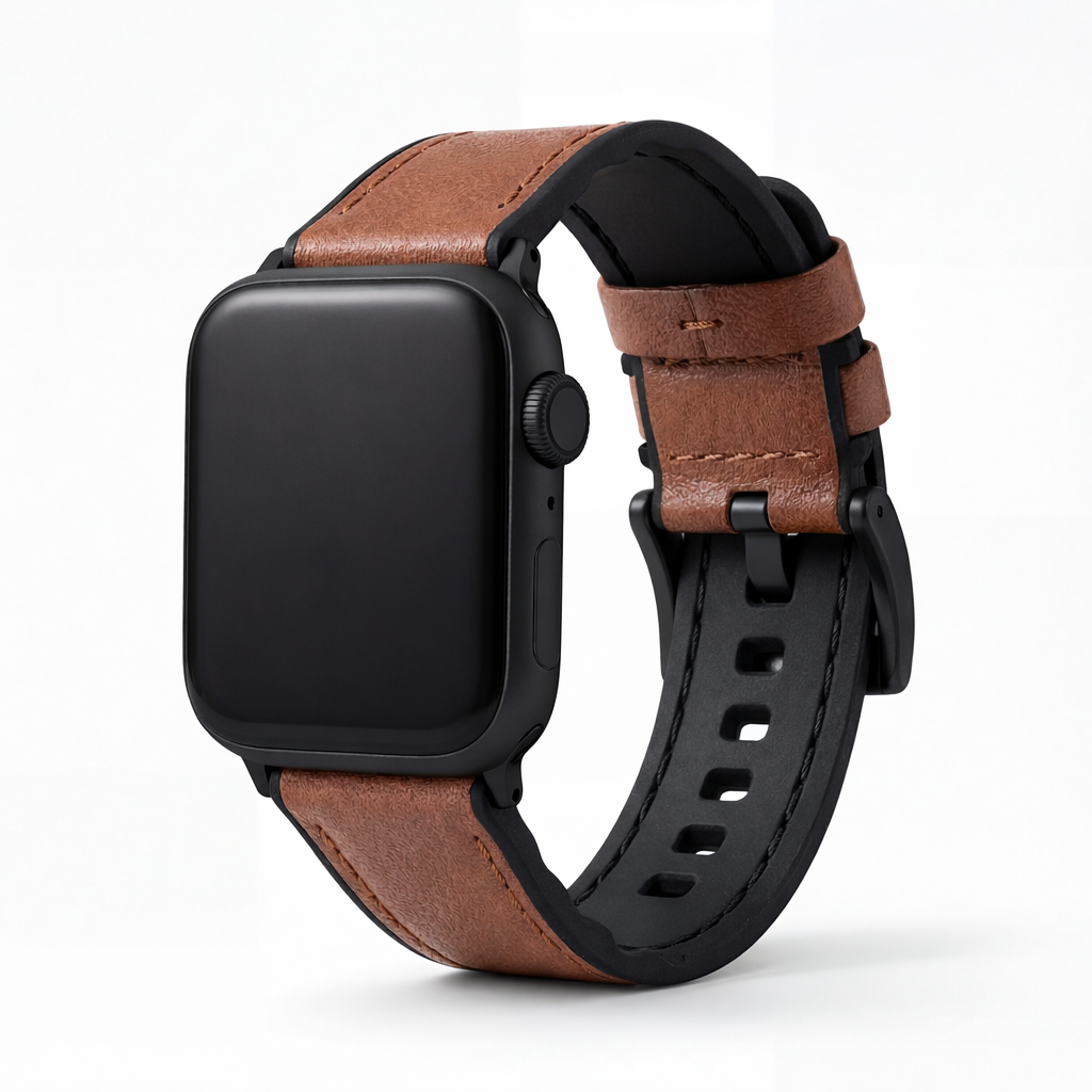 Apple Watch Light Brown Water Resistant Leather Silicone Base Watch Band