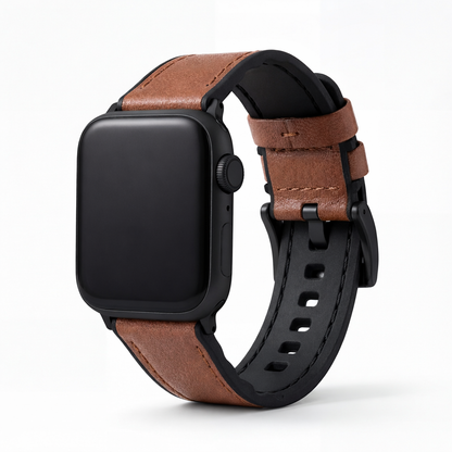 Apple Watch Light Brown Water Resistant Leather Silicone Base Watch Band