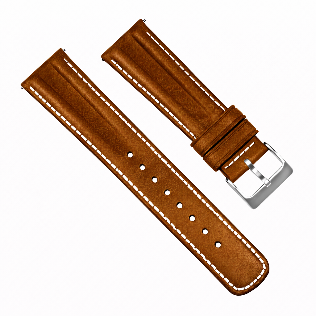 Caramel Brown Classic Horween Leather Linen Stitching Watch Band