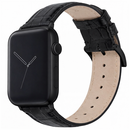 Apple Watch Genuine Alligator Black Leather Watch Band, Made in USA