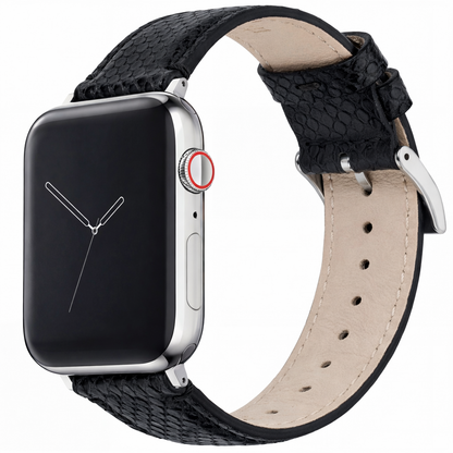 Apple Watch Genuine Snakeskin Black Leather Watch Band, Crafted in the USA