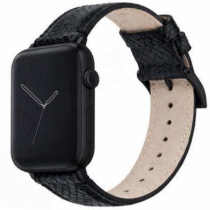 Apple Watch Genuine Snakeskin Black Leather Watch Band, Crafted in the USA