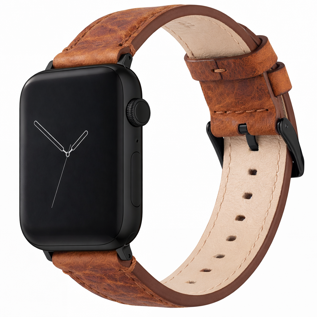 Apple Watch Genuine Bison Brown Leather Watch Band, Made in USA