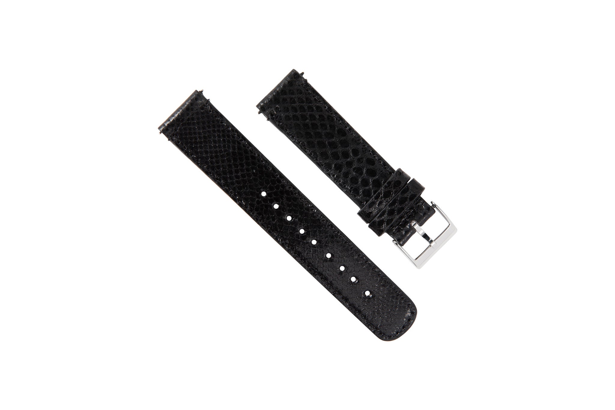 Genuine Snakeskin Black Leather Watch Band, Crafted in the USA - Omega Seamaster (20mm)