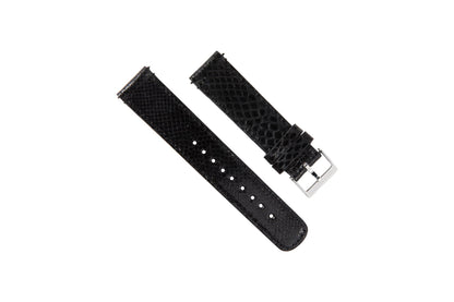 Genuine Snakeskin Black Leather Watch Band, Crafted in the USA - Omega Seamaster (20mm)