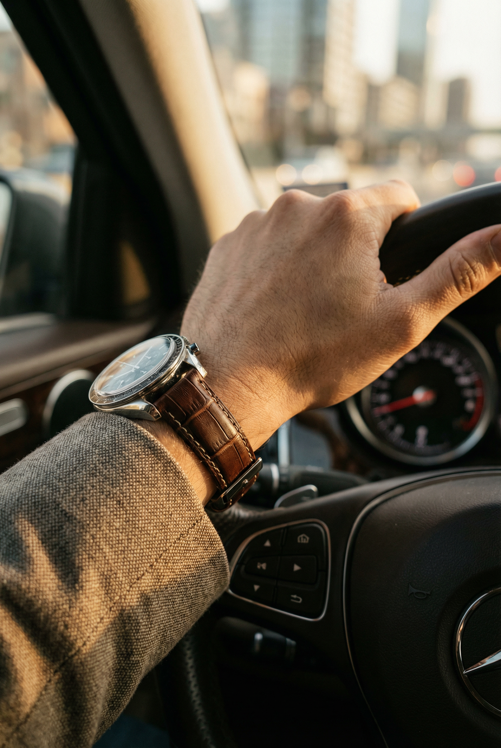 Coffee Brown Alligator Grain Leather Watch Band