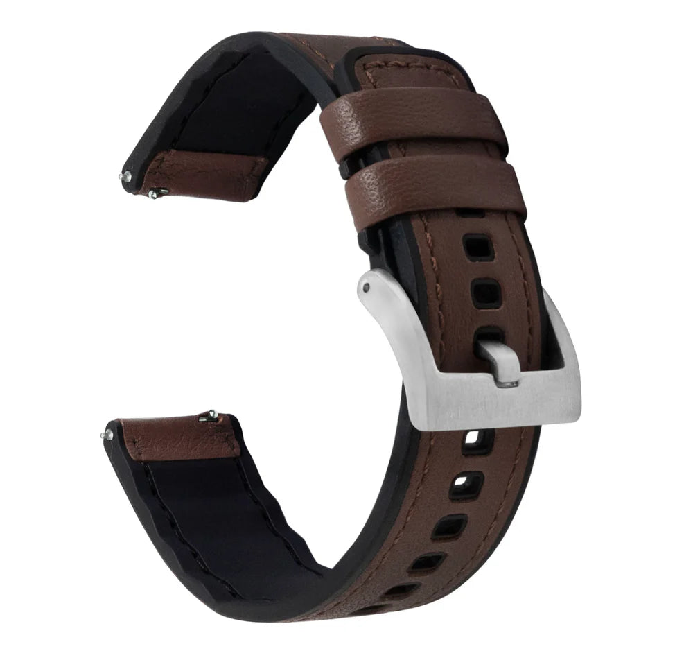 Garmin Forerunner® 970, 965, 955 - Water Resistant Leather & Silicone Base Dark Brown Watch Band