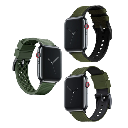 Elite Diver Army Green Apple Watch Strap Bundle | 3 Watch Bands