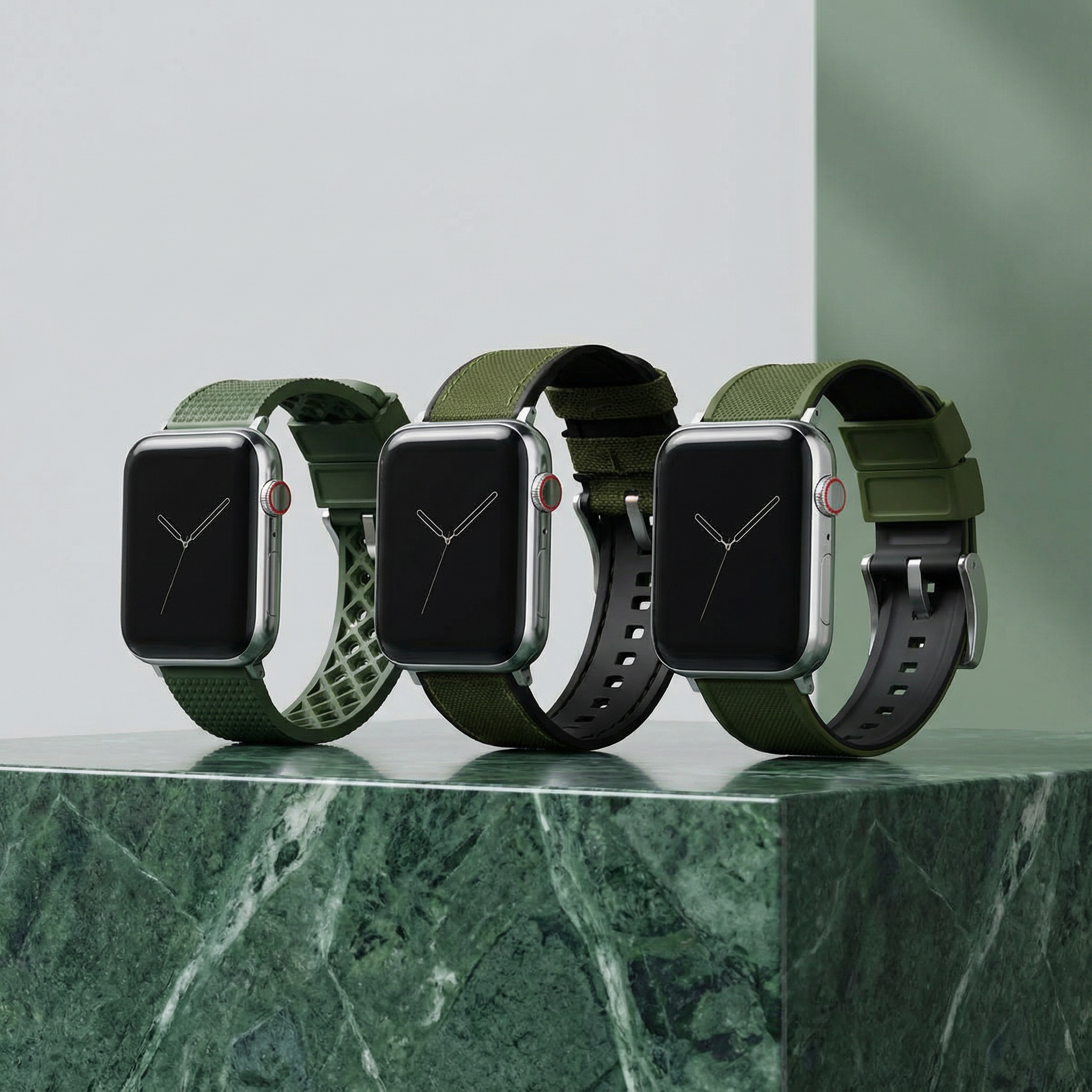 Elite Diver Army Green Apple Watch Strap Bundle | 3 Watch Bands