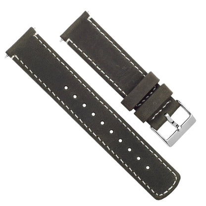 Espresso Leather White Stitching Quick Release Watch Band