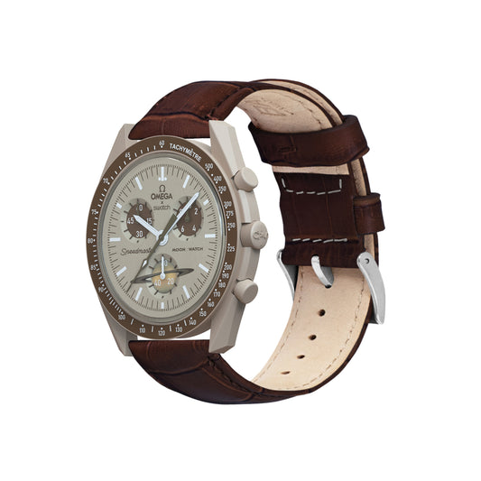Omega Moonswatch Coffee Brown Alligator Grain Leather Watch Band