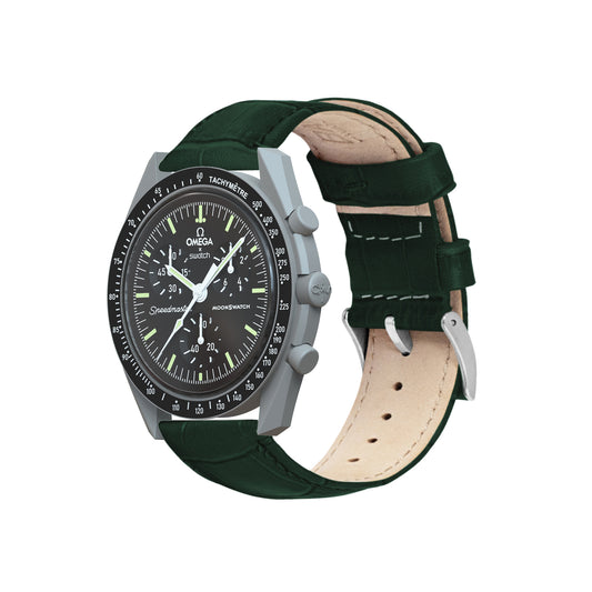 Omega Moonswatch Forest Green Alligator Grain Leather Watch Band