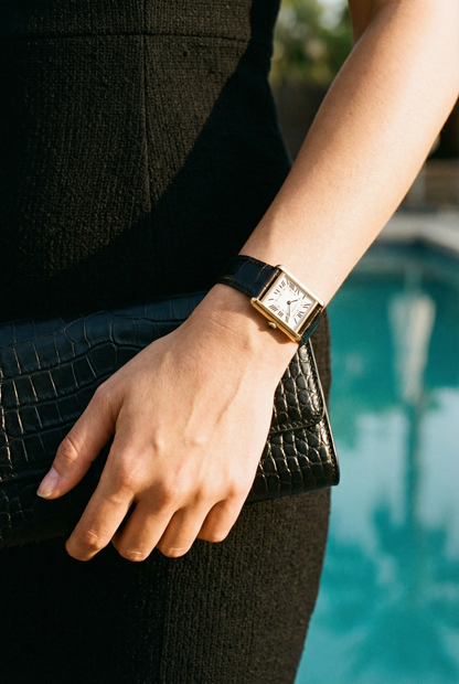 Genuine Alligator Black Leather Watch Band, Made in USA (Women's)