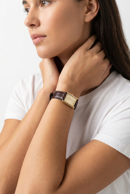 Genuine Snakeskin Brown Leather Watch Band, Crafted in the USA (Women's)