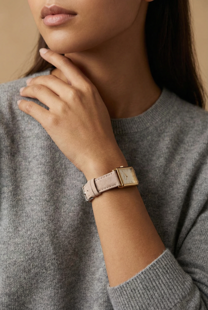 Genuine Nubuck Beige Leather Watch Band, Crafted in the USA (Women's)