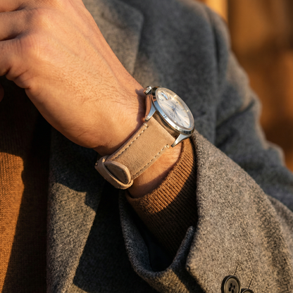 Genuine Nubuck Beige Leather Watch Band, Crafted in the USA