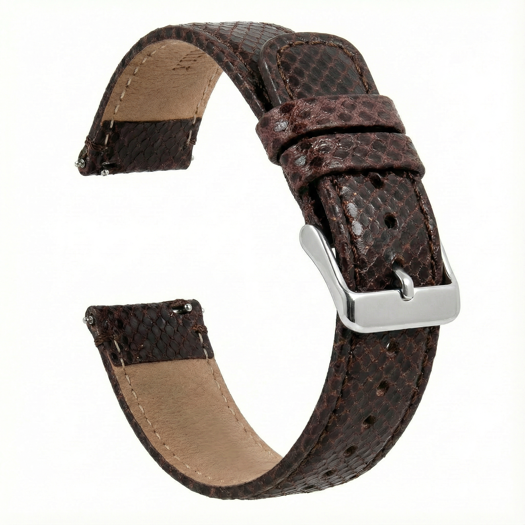 Genuine Snakeskin Brown Leather Watch Band, Crafted in the USA