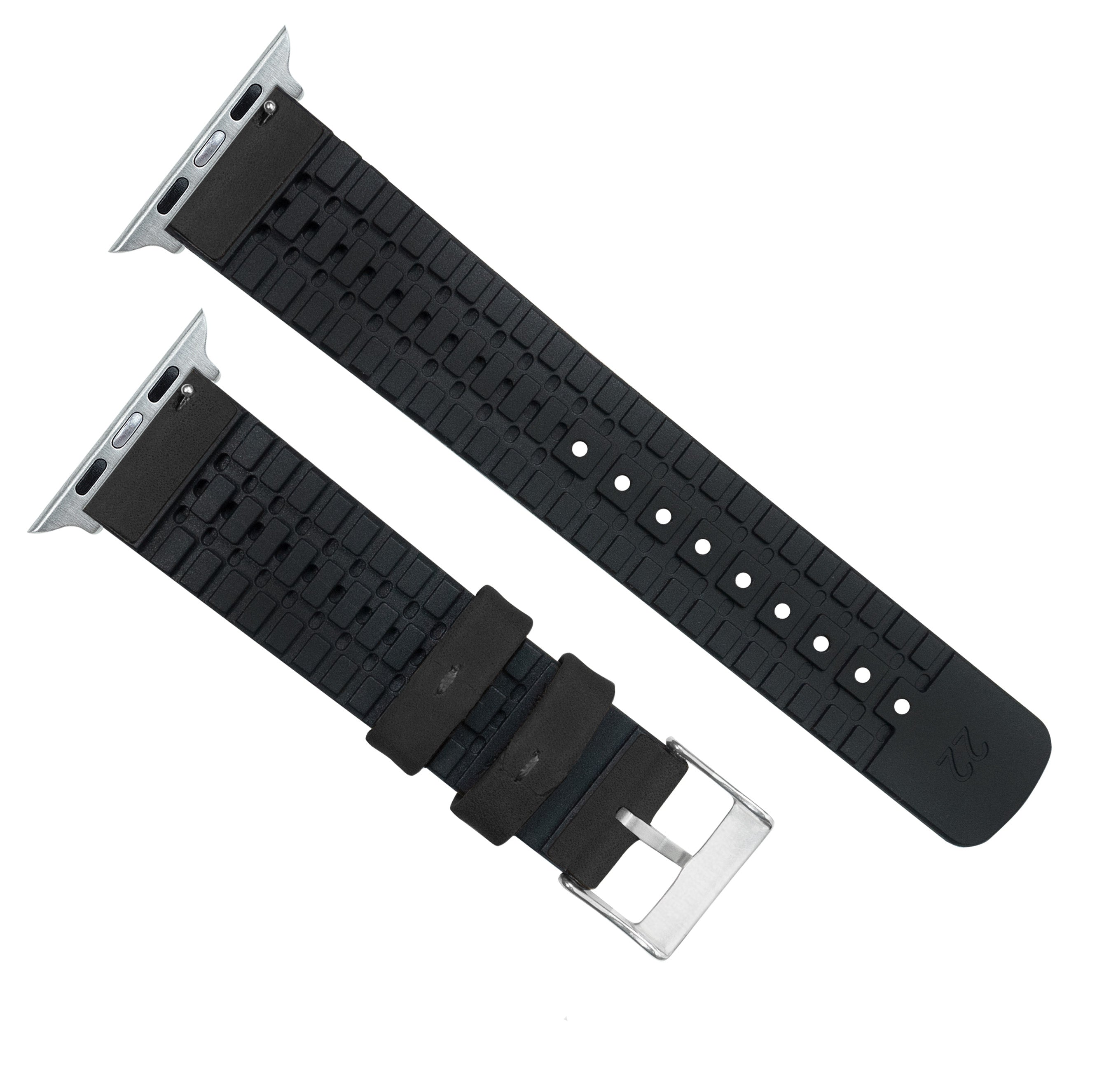 Apple Watch Black (38mm, 40mm, 41mm, 42mm) Leather Hybrid Watch Band