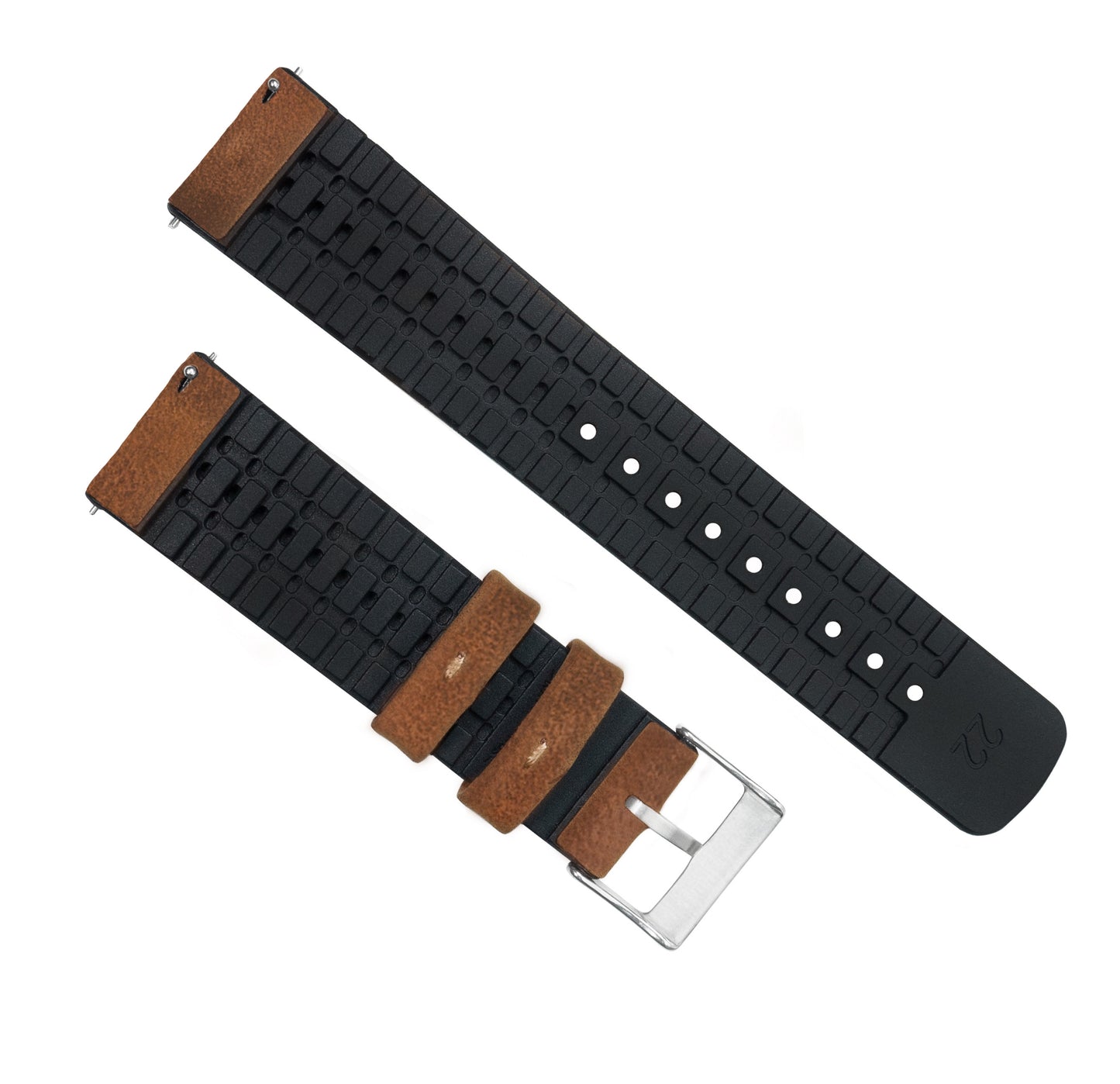 Oak Brown Leather And Rubber Hybrid Watch Band