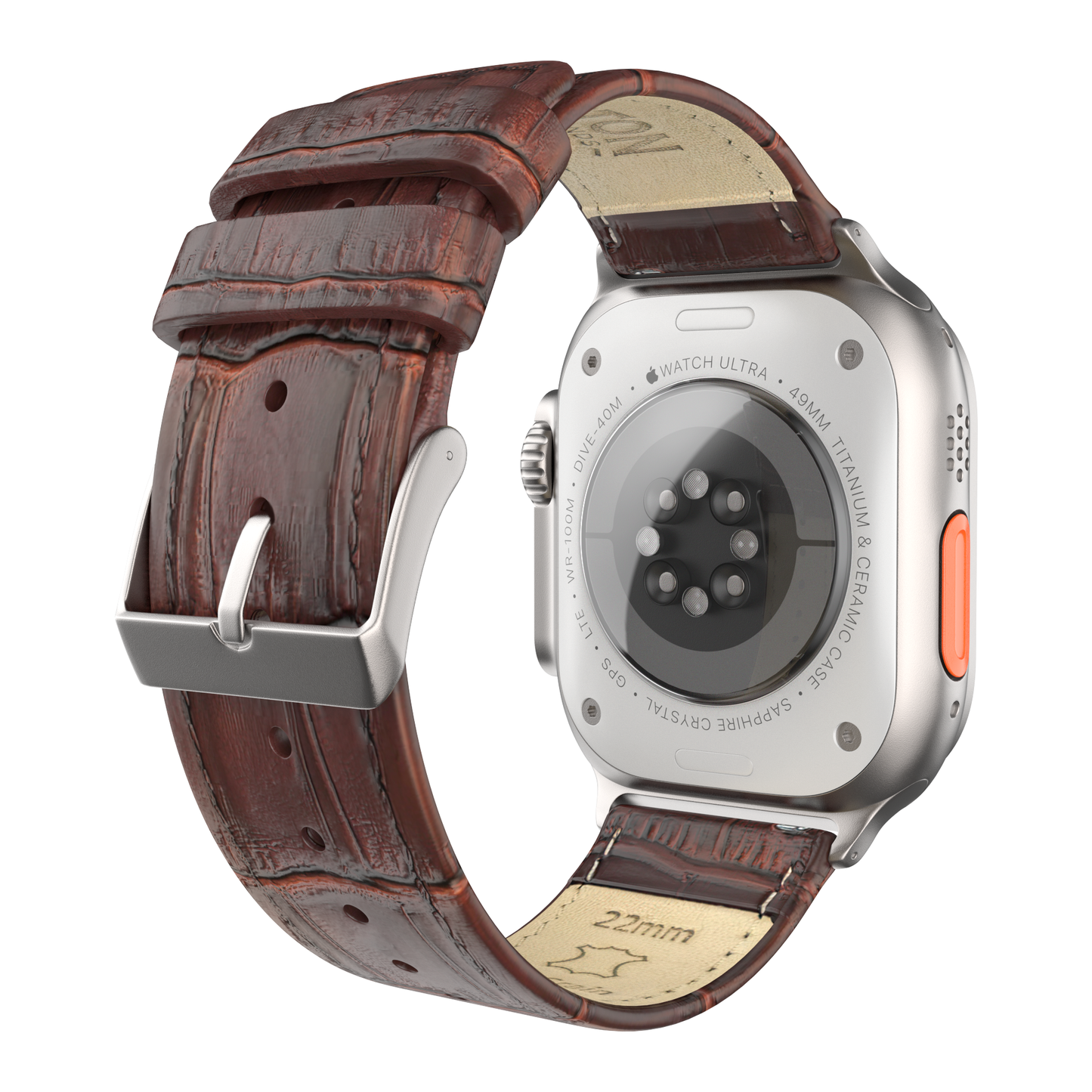 Apple Watch Ultra & Ultra 2 Coffee Brown Alligator Grain Leather Watch Band