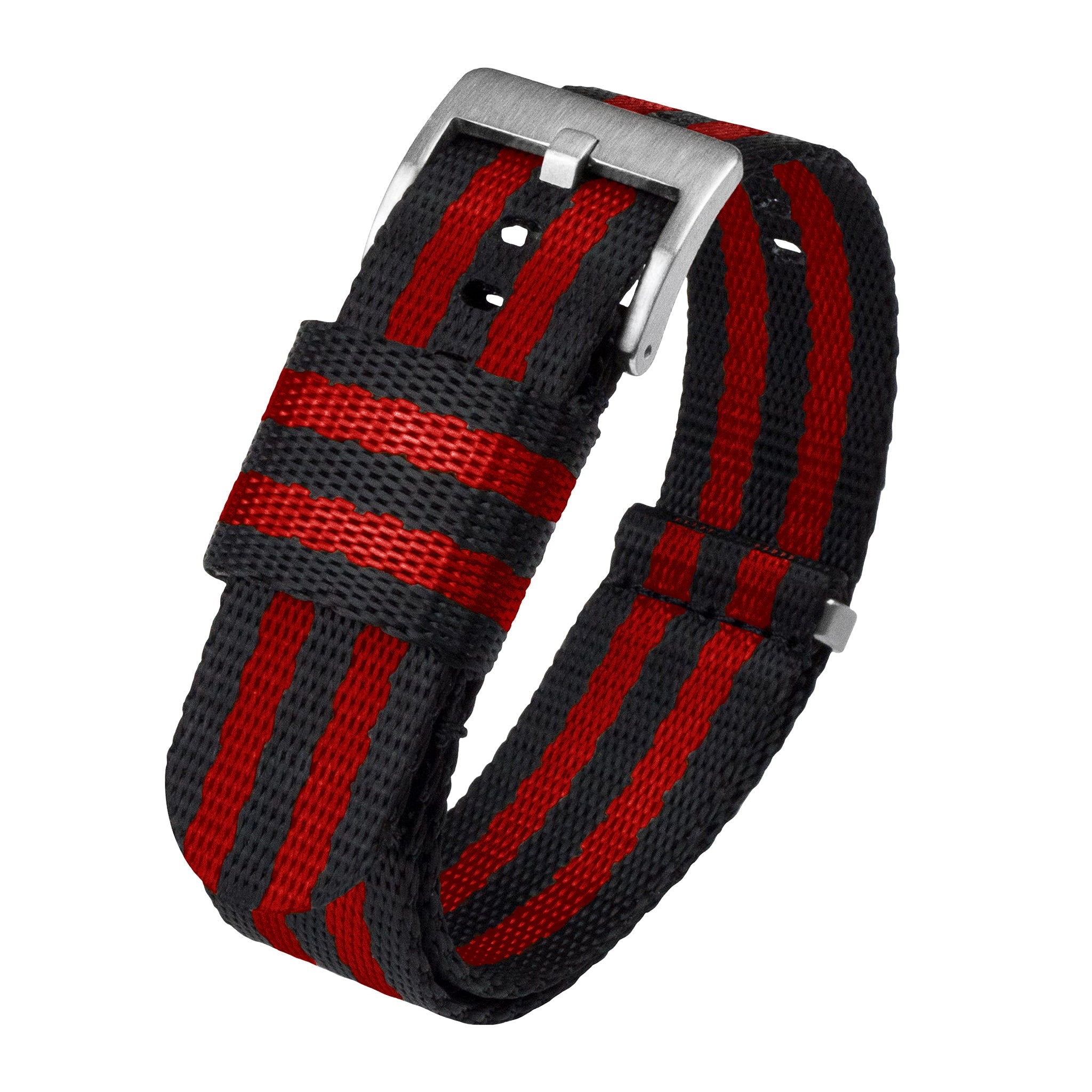 Black With Red Stripes Elite Nylon NATO® style 24mm Watch Band