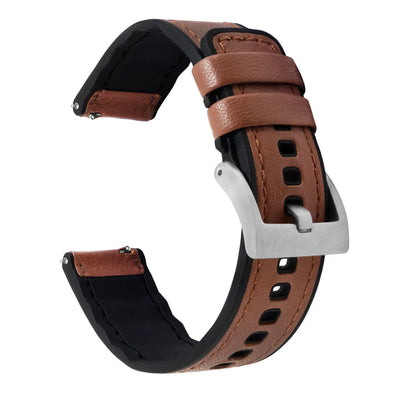 Garmin quatix® 8, 7, 6 - Water Resistant Leather & Silicone Base Light Brown Watch Band