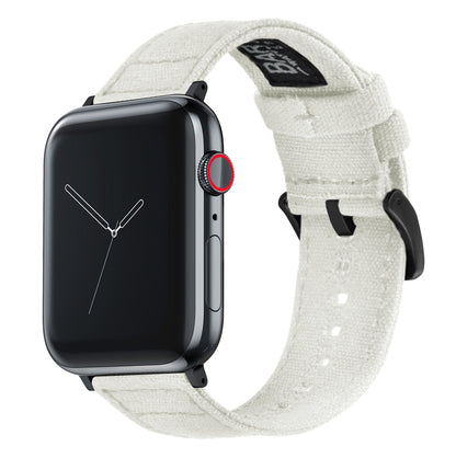 Apple Watch Canvas Linen White Watch Band (Black Hardware)